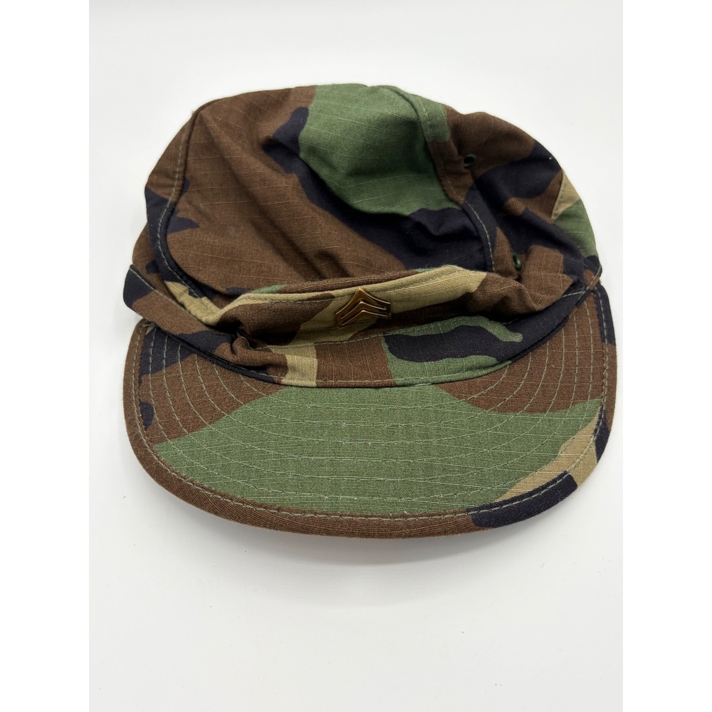 VTG US Military Woodland Camo Patrol Cap Hot Weather Ripstop Hat Size 6 3/4